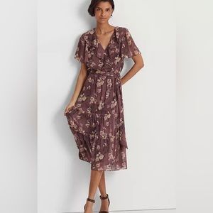 Ralph Lauren Floral Crinkle Georgette Belted Dress